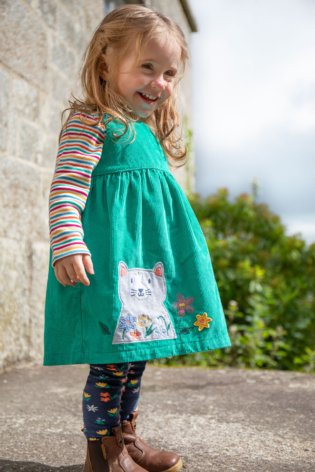 Kleid Cord türkis mit Katze von Frugi