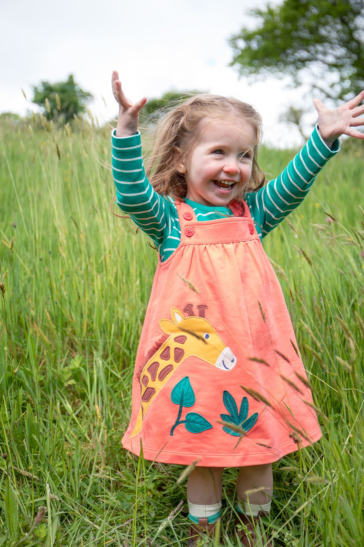 Set Kleid Giraffe sowie Shirt oder Body grün gestreift von Frugi