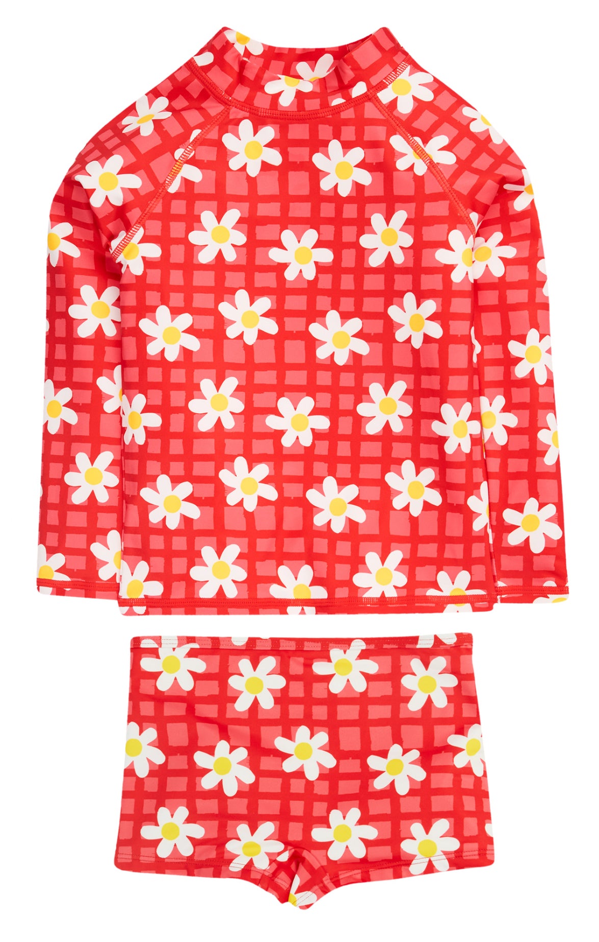 Set Badeshirt mit Hose: Karomuster mit Blume von Frugi