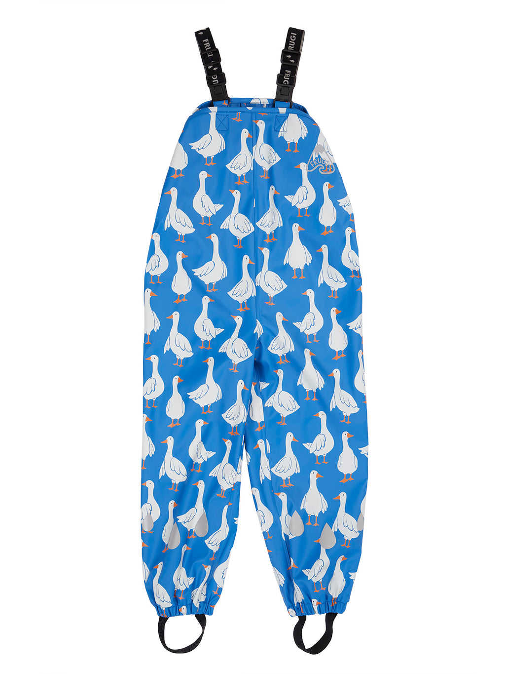 Regen-Latzhose Gänse mit Reflektoren, aus Petflaschen recycelt, von Frugi