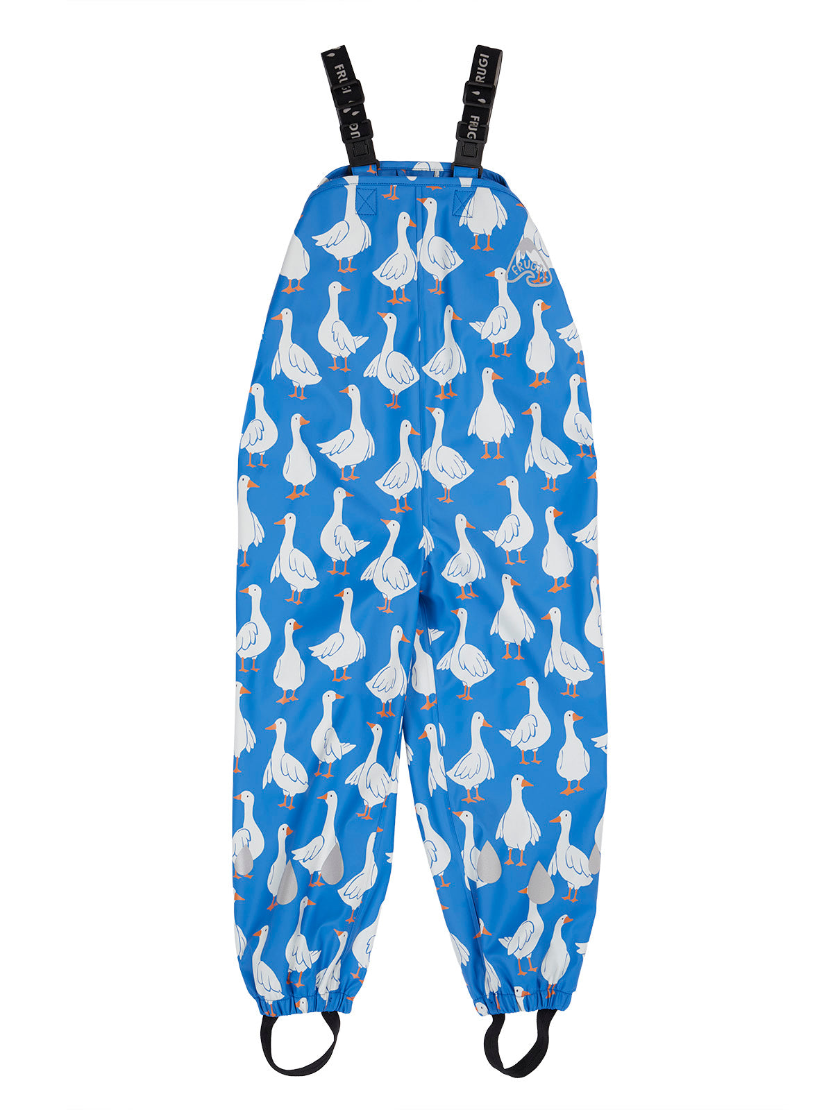Regen-Latzhose Gänse mit Reflektoren, aus Petflaschen recycelt, von Frugi