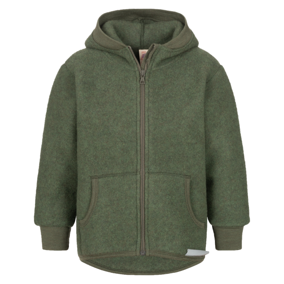 Wollfleece-Kapuzenjacke Merinowolle schilf melange mit Reisverschluss von Engel
