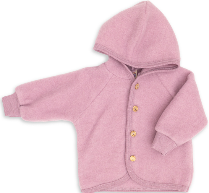 Wollfleece-Kapuzenjacke Merinowolle rosa mit Holzknöpfen von Engel