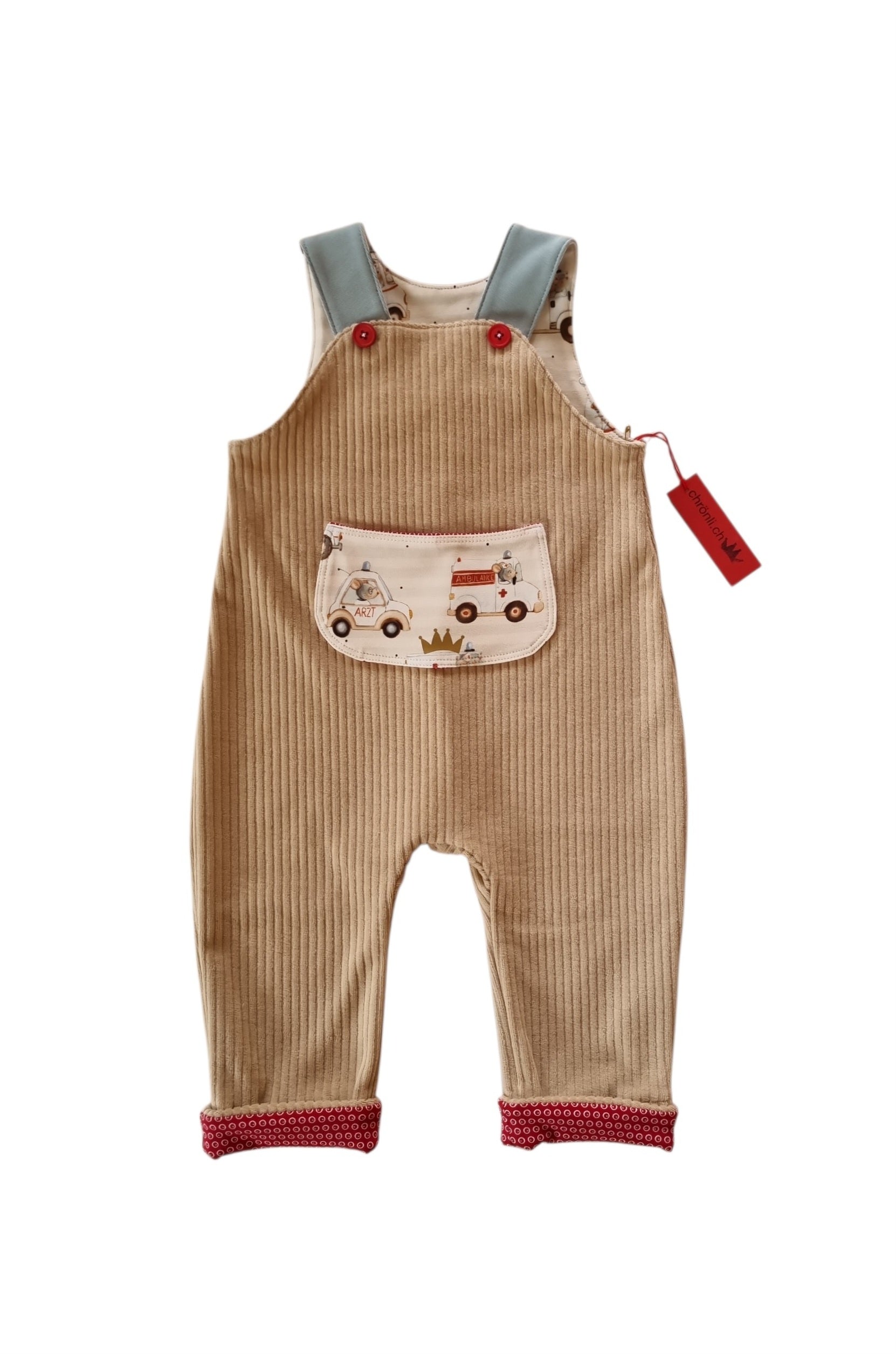 Latzhose Ambulanz aus Bio-Baumwolle handgemacht von Chrönli (68cm/74cm)