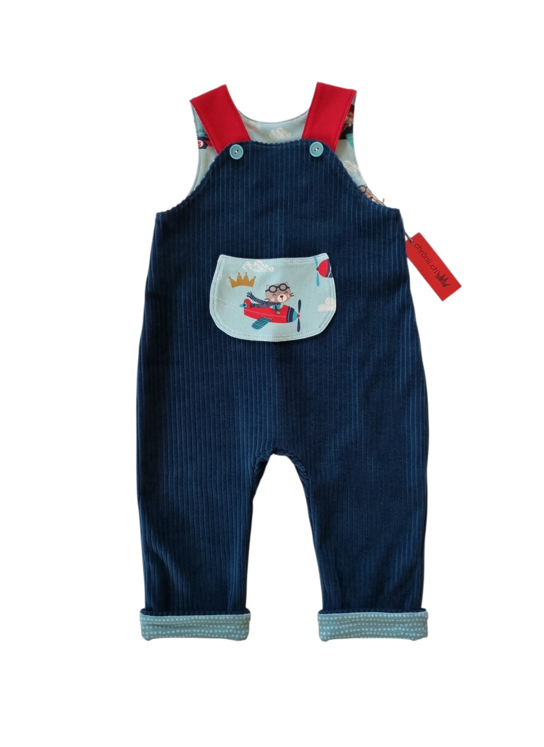 Latzhose Flugi aus Bio-Baumwolle handgemacht von Chrönli (68cm/74cm)