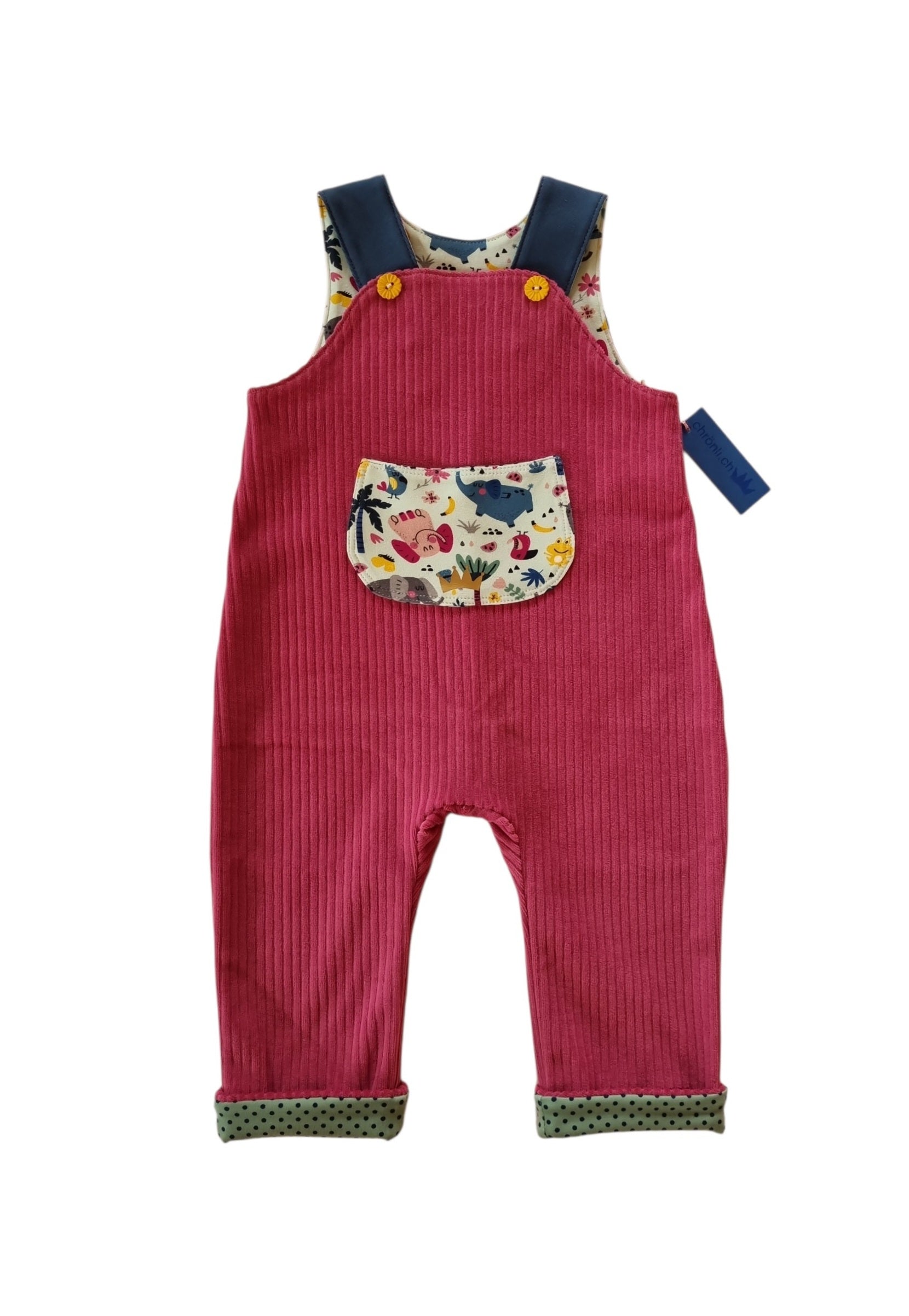 Latzhose Tiere aus Bio-Baumwolle handgemacht von Chrönli (68cm/74cm)