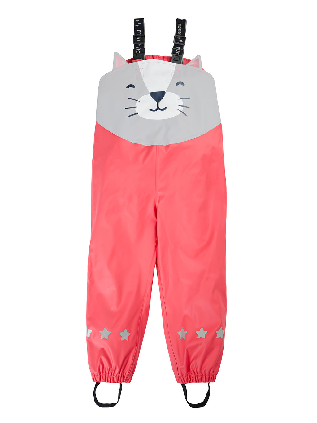 Regen Latzhose Katze mit Reflektoren, aus Petflaschen recycelt, von Frugi von Frugi