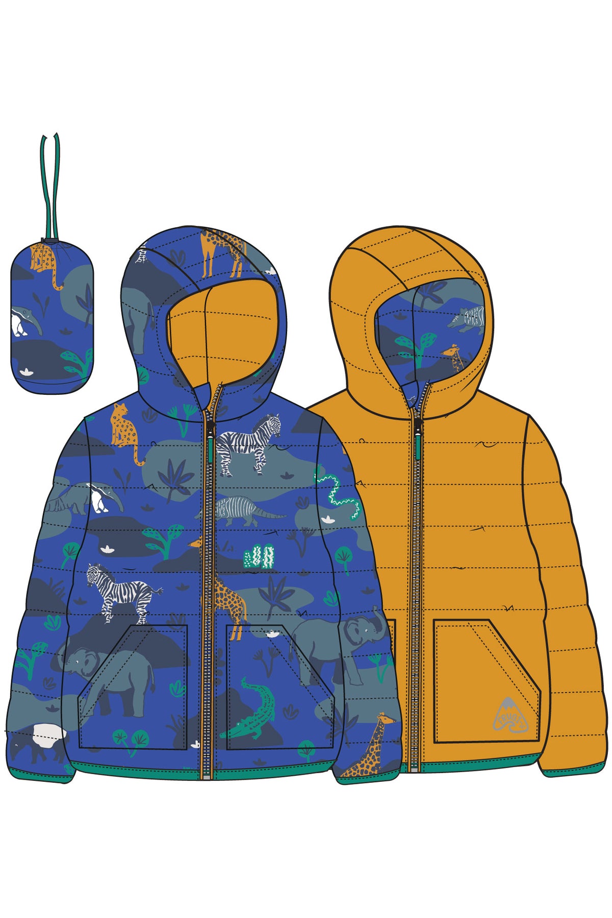 Wende-Regenjacke Tiere aus Petflaschen recycelt, von Frugi