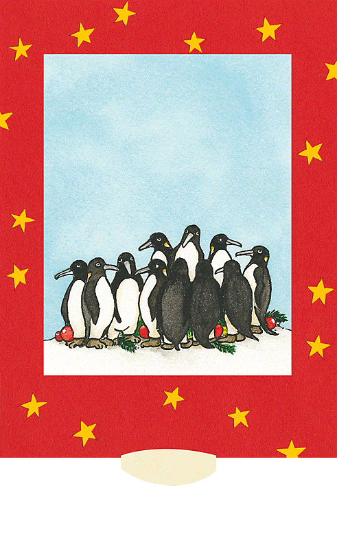 Zieh-Karte Pinguine Weihnachtsbaum