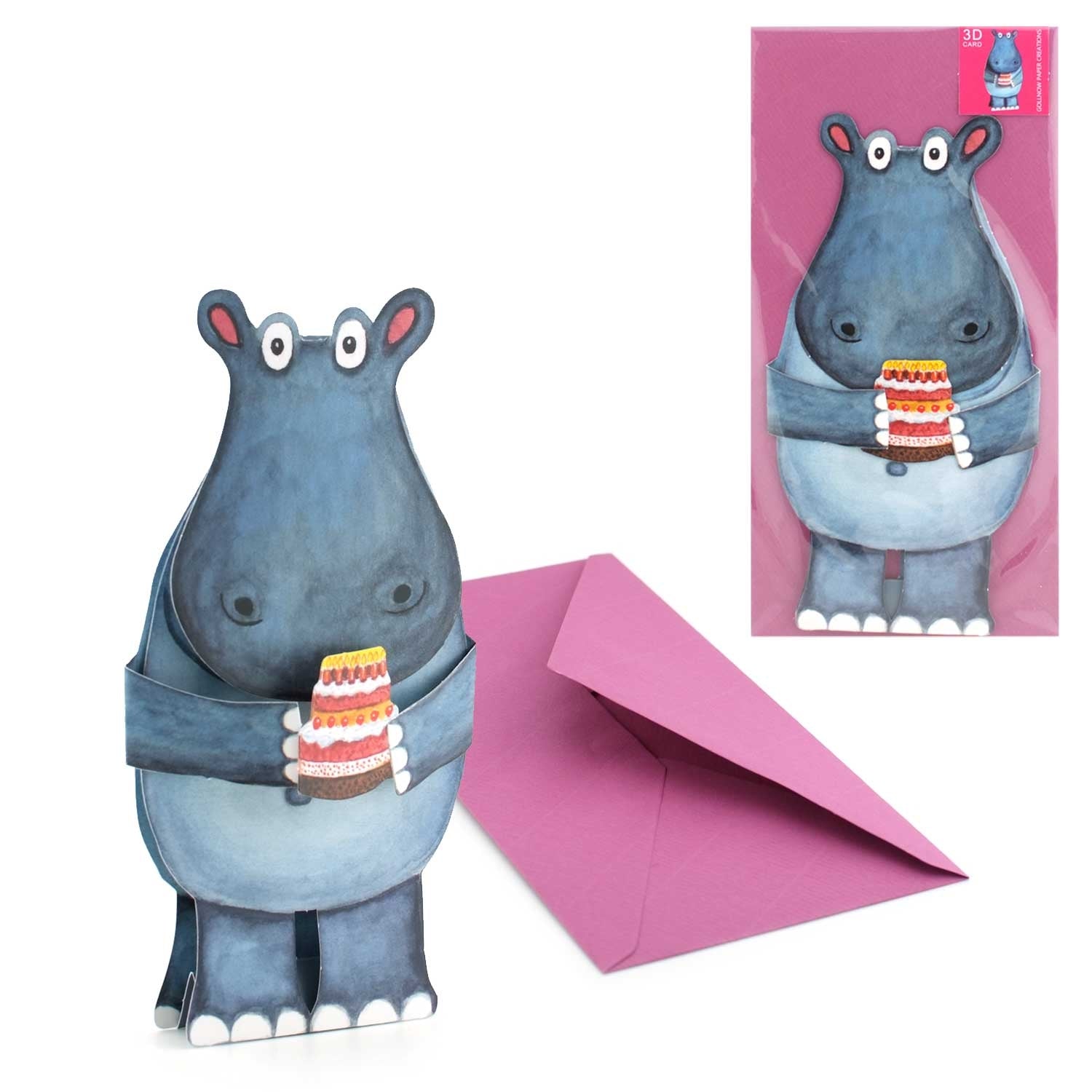 3-D Grusskarte Nilpferd mit Couvert