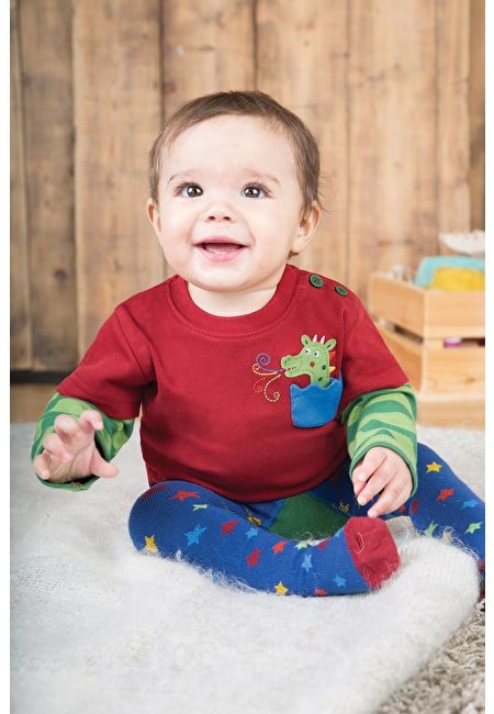 Baby Shirt Langarm mit Drache von der Marke Frugi Leo layered Tee Dino Winter 18