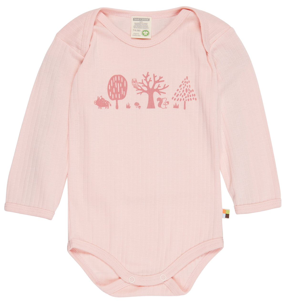 Langarm Body in rosa mit Waldtieren von loud + proud