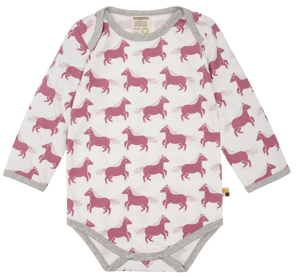 Langarm Body mit Pferde in rosa von loud + proud