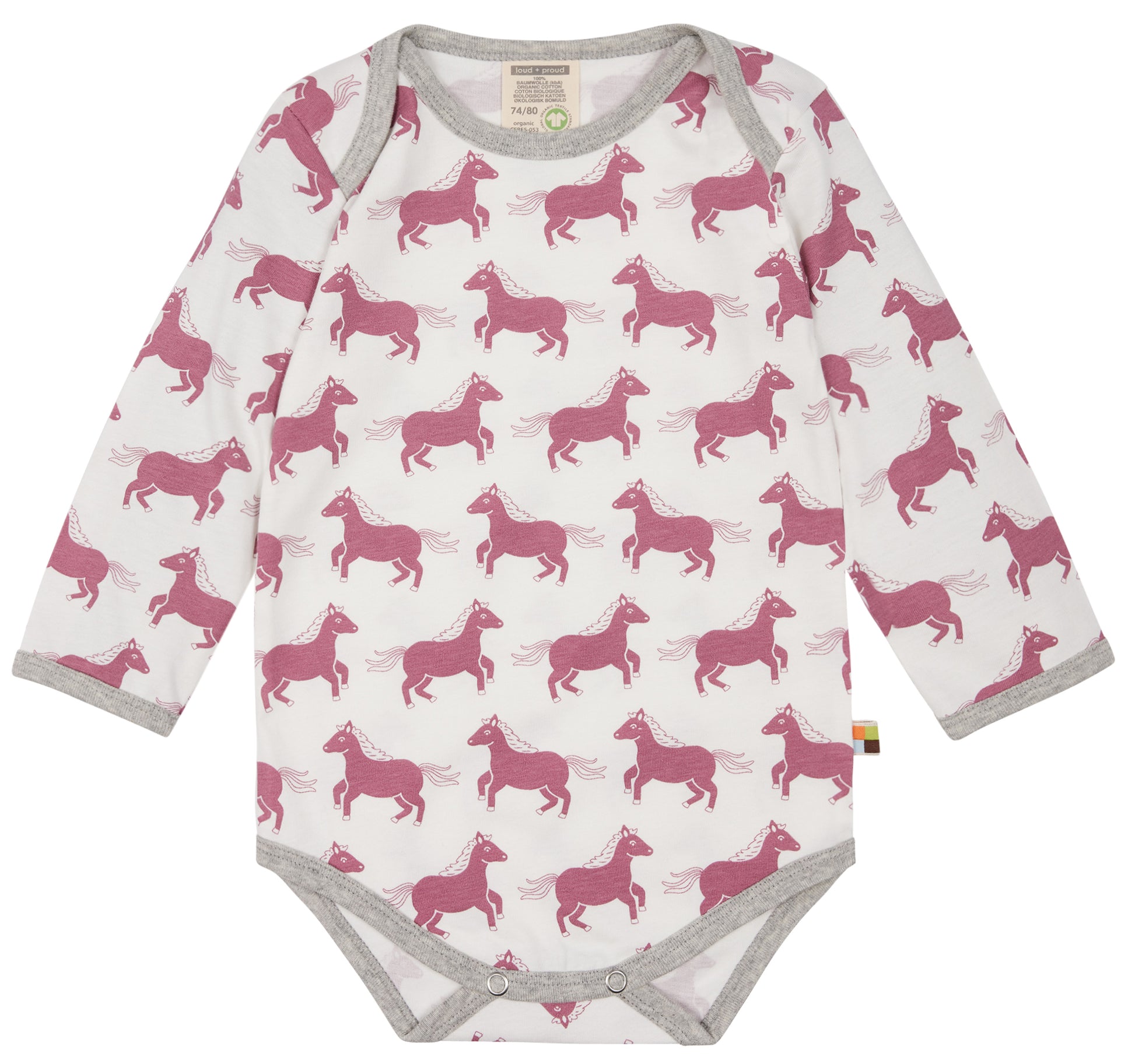 Langarm Body mit Pferde in rosa von loud + proud
