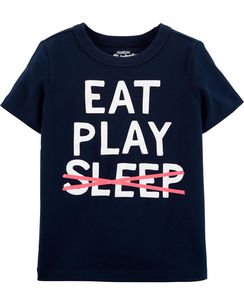 Shirt Schwarrz mit bedruckter Schrift. Eat Play Sleep von Oshkosh