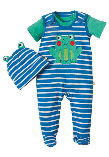 Geschenkset Frosch ( Strampler + Shirt + Mütze ) 100% Bio-Baumwolle (Nur Online erhältlich )