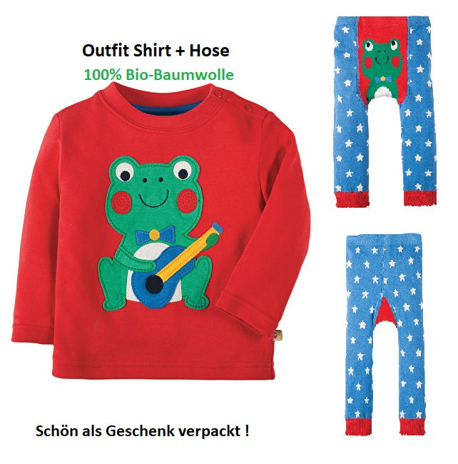 Outfit Frosch von Frugi 100 % Bio-Baumwolle, schön fertig als Geschenk verpackt