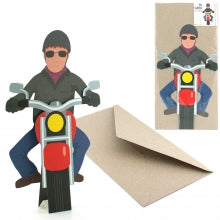 3-D Grusskarte Motorradfahrer mit Couvert