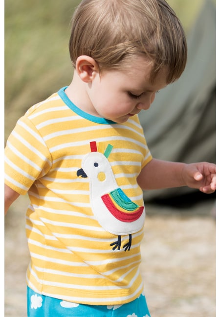 Junge Applique T-shirt Yellow Bird Vogel T-Shirt Frugi Gelb Boy