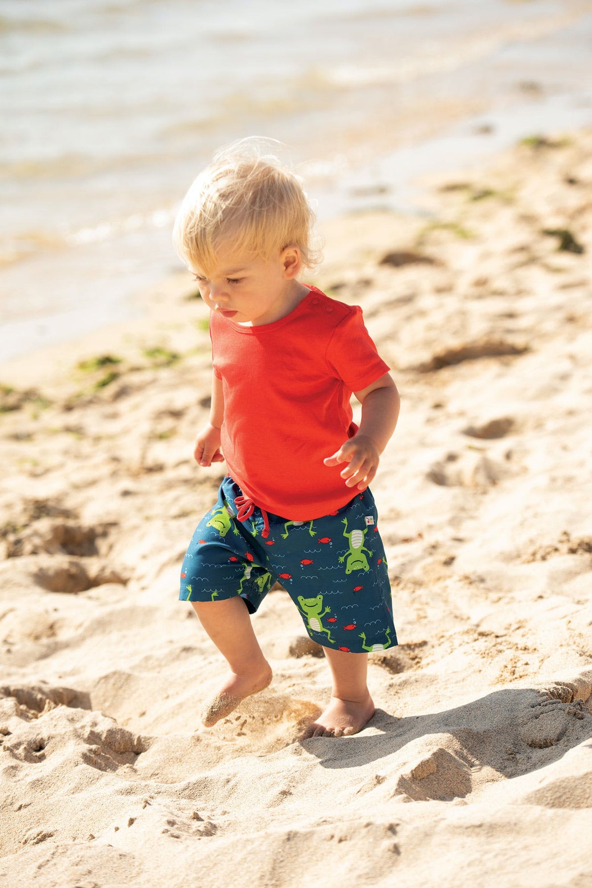 Badehose mit Frösche aus recycelten Plastik-Flaschen ( 6-12, 12-18 Monate, 3-4 Jahre) von Frugi