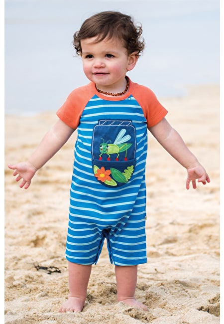 Kurzer Sommer-Strampler Grashüpfer ( 3-6, 12-18, 18-24 Monate ) von Frugi