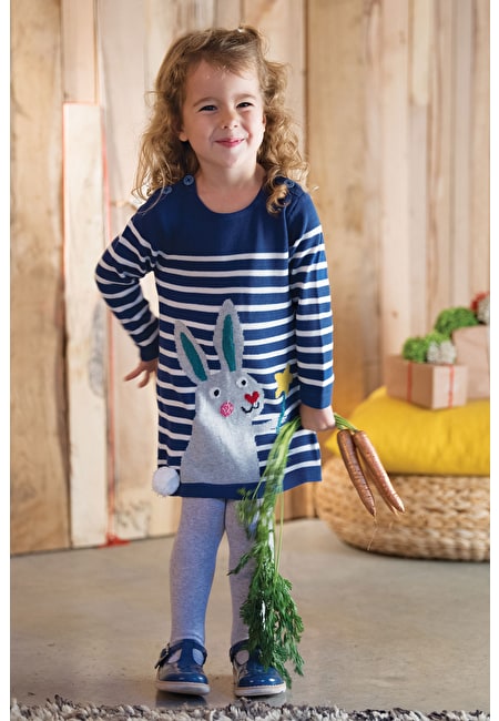 Gestricktes Kleid mit Hasen Applikation( 0-3 Monate ) von Frugi