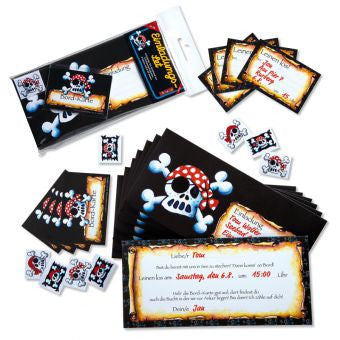 Einladungskarten-Set Piraten ,JOLLY ROGER 24-teilig in schwarz