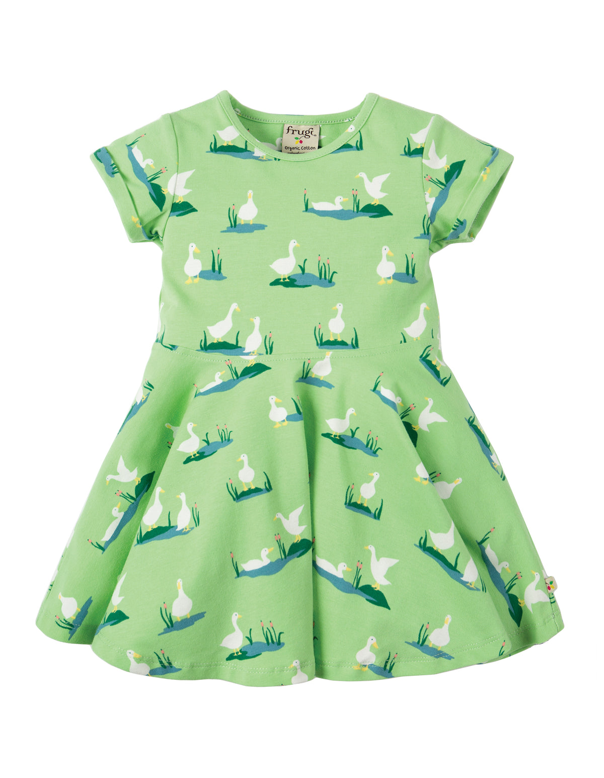 Grünes Kleid mit Enten von der Marke Frugi