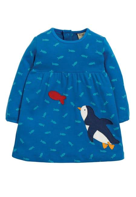 blaues Pinguinkleid von der Marke Frugi