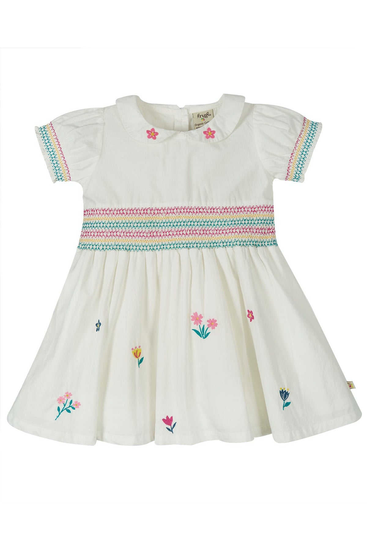 Weisses Blumen Kleid mit Bubikragen von Frugi