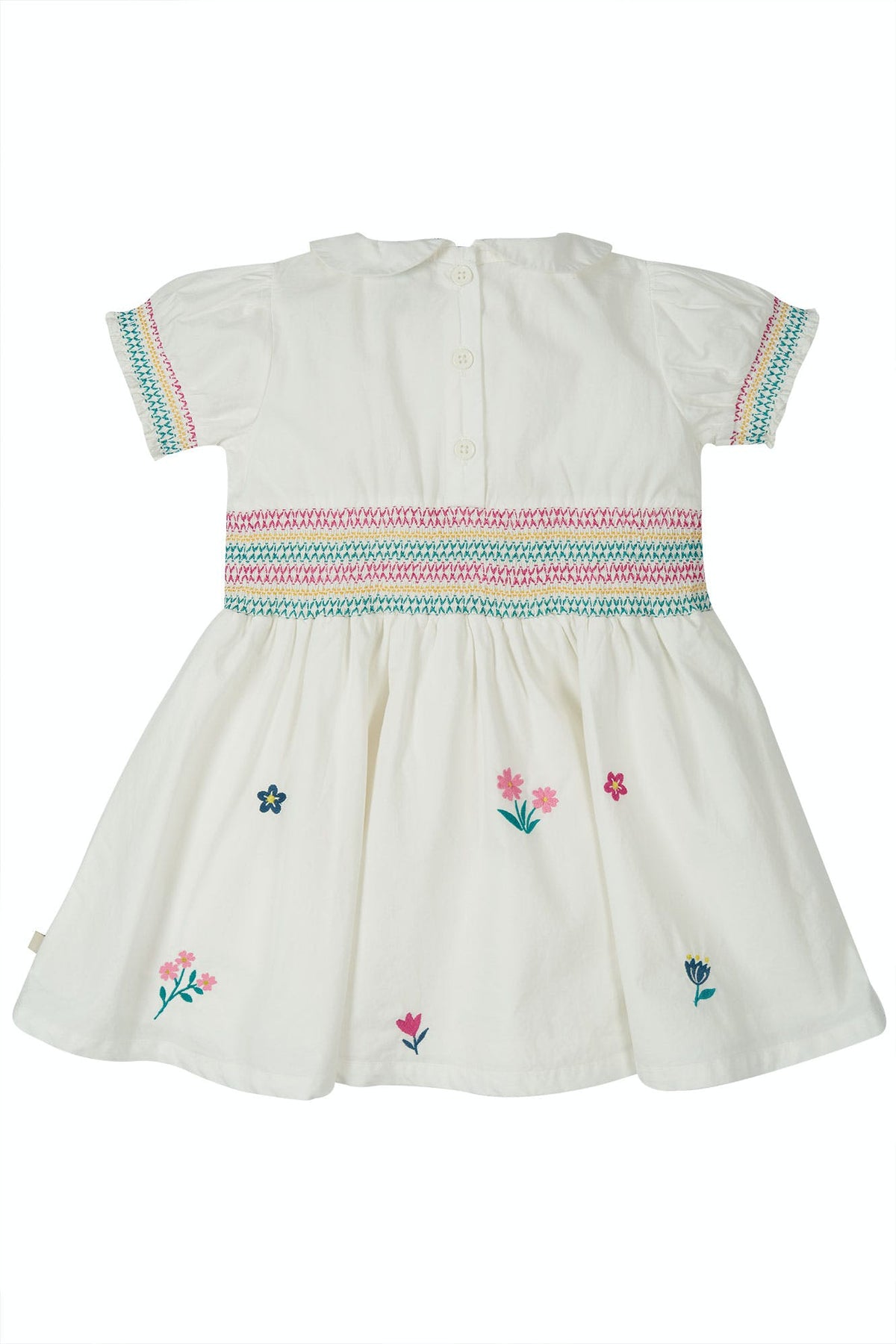 Weisses Blumen Kleid mit Bubikragen von Frugi