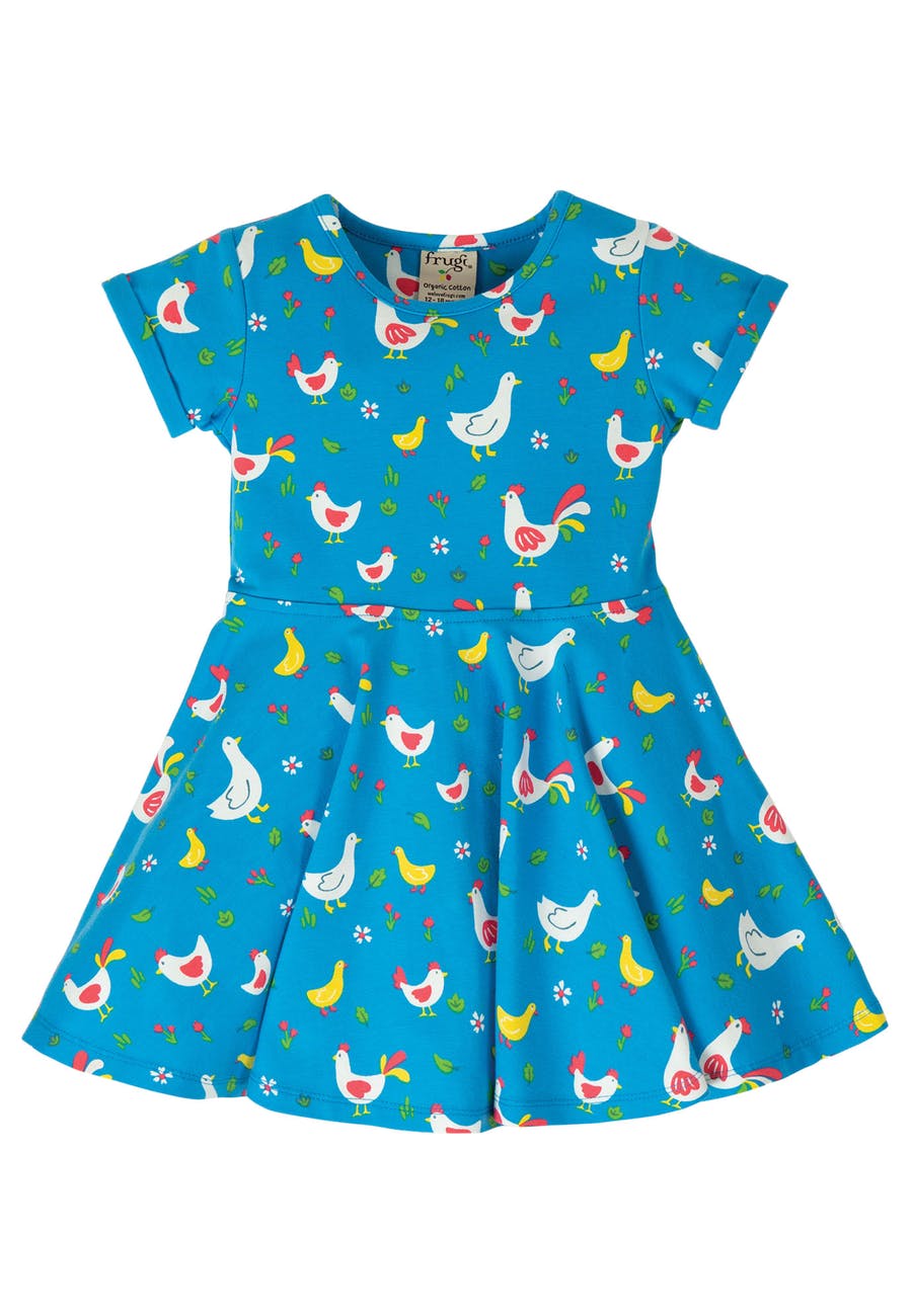 Schwingkleid blau mit hühner