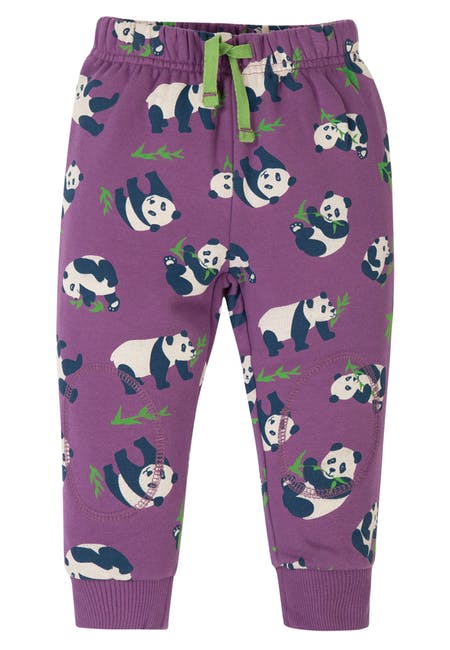 Lila Hosen mit Pandas verziert von der Marke Frugi