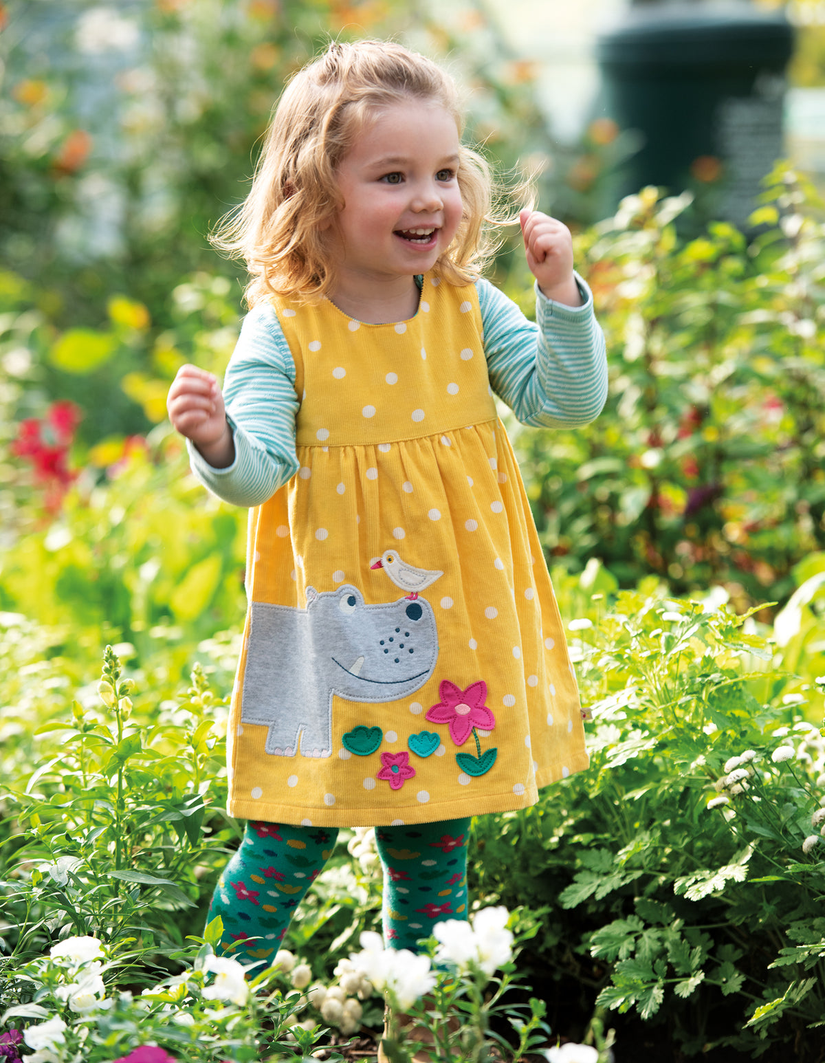 Kleid in gelb mit Nilpferd appliziert( 03-Monate) von Frugi