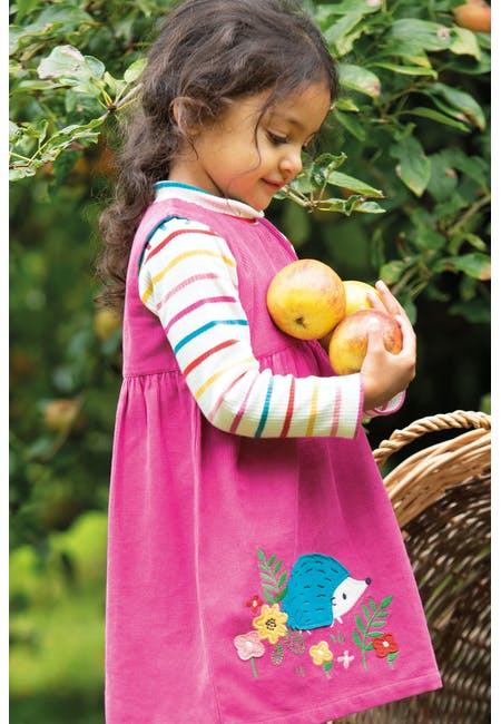 Pinkes Cordkleid mit Igel von Frugi