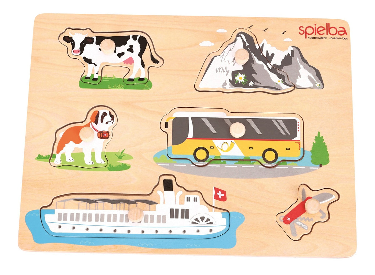 Setzpuzzle Schweiz aus Holz mit Holzknopf ab 12 Monate