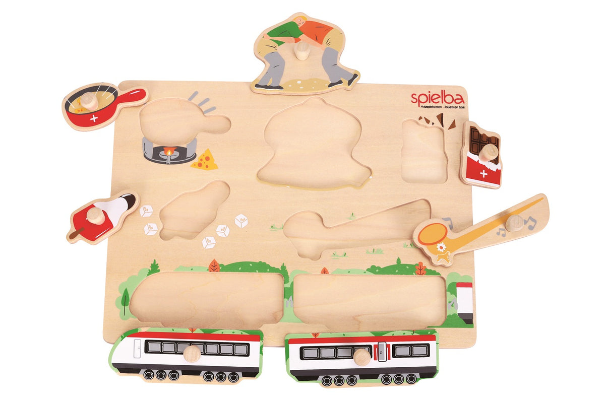 Setzpuzzle Schweiz aus Holz mit Holzknopf ab 12 Monate