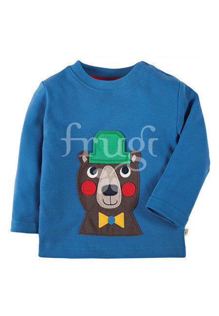 Applique Top Blue Bear Bär Shirt Frugi Hut