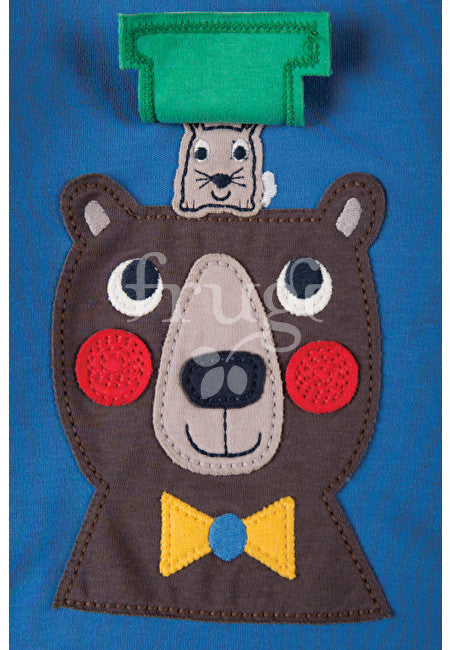 Applique Top Blue Bear Bär Shirt Frugi Hut