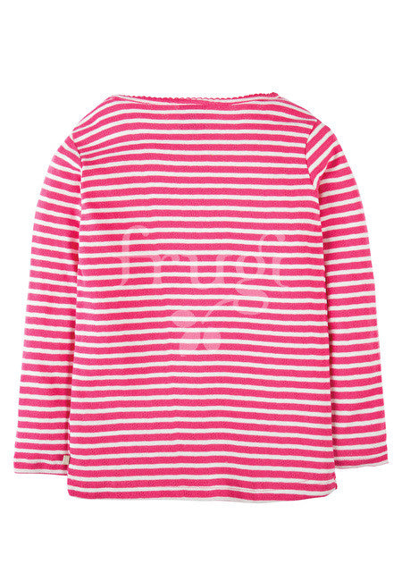 Mia Pointelle Top, Raspberry Breton gestreiftes Shirt Frugi