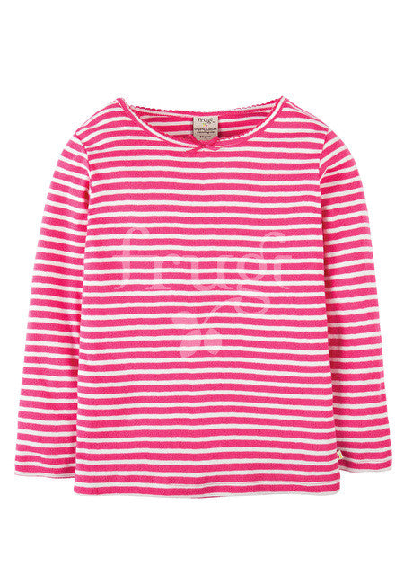 Mia Pointelle Top, Raspberry Breton gestreiftes Shirt Frugi