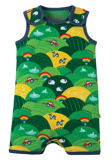 Grüner Sommer Strampler Traktor Frugi