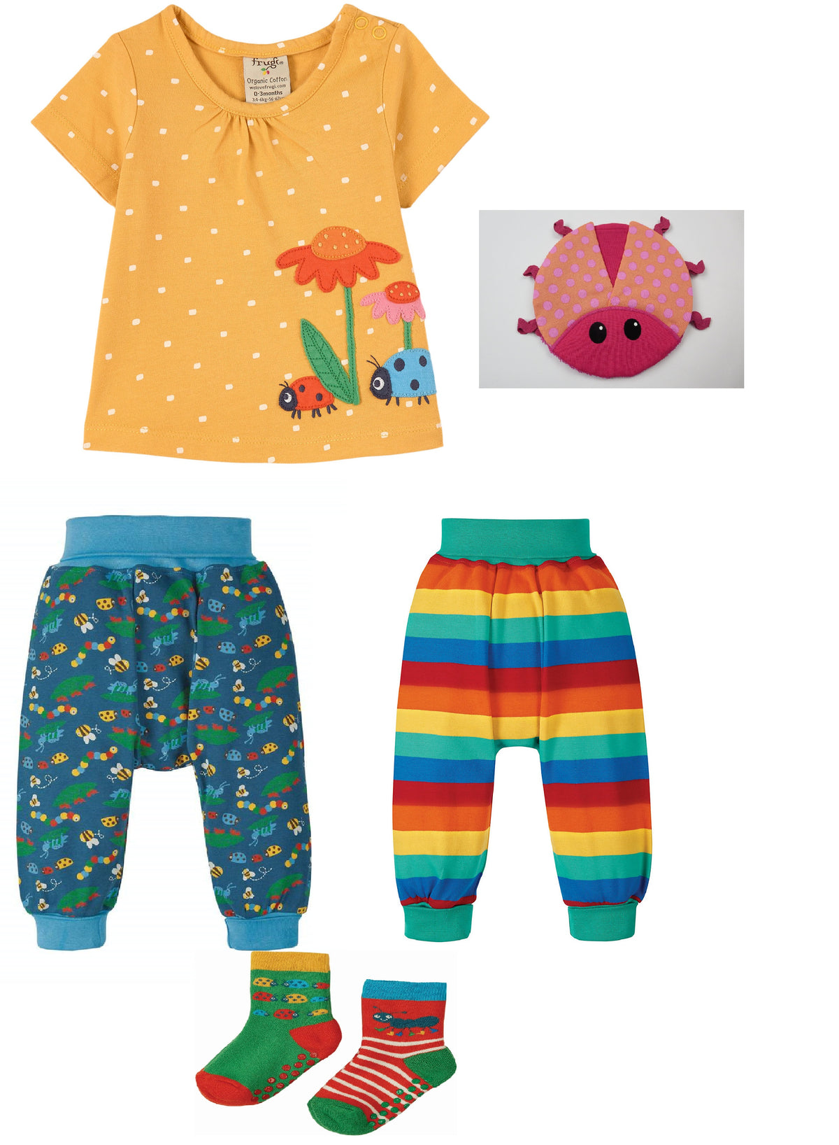 Baby Geschenkset Bekleidung aus Bio-Baumwolle + handegemachtes Babyspiel