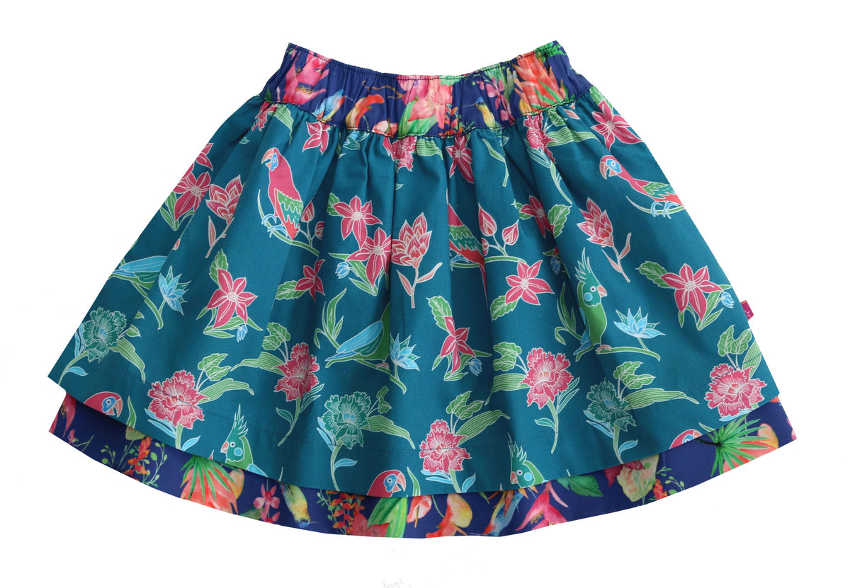 Wenderock Papageien/tropischer Blumendruck in turqoise-navy( 3-4 Jahre) von Enfant Terrible