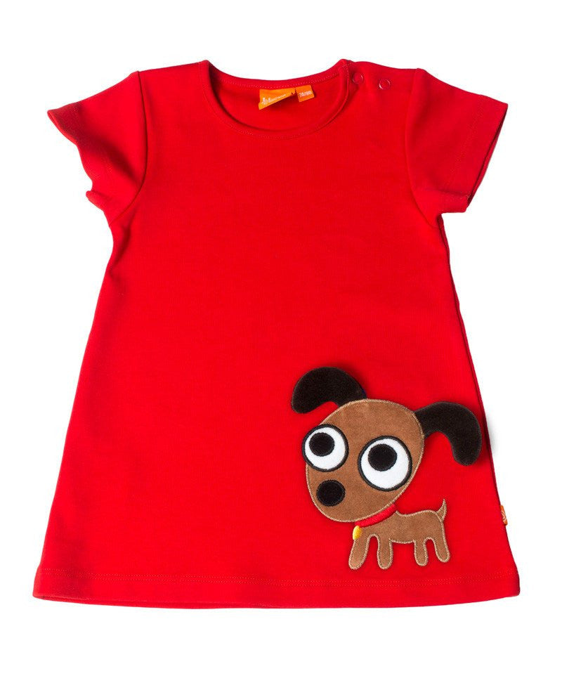 Rotes Kleid mit Hund( 3, 4 und 5 Jahre)