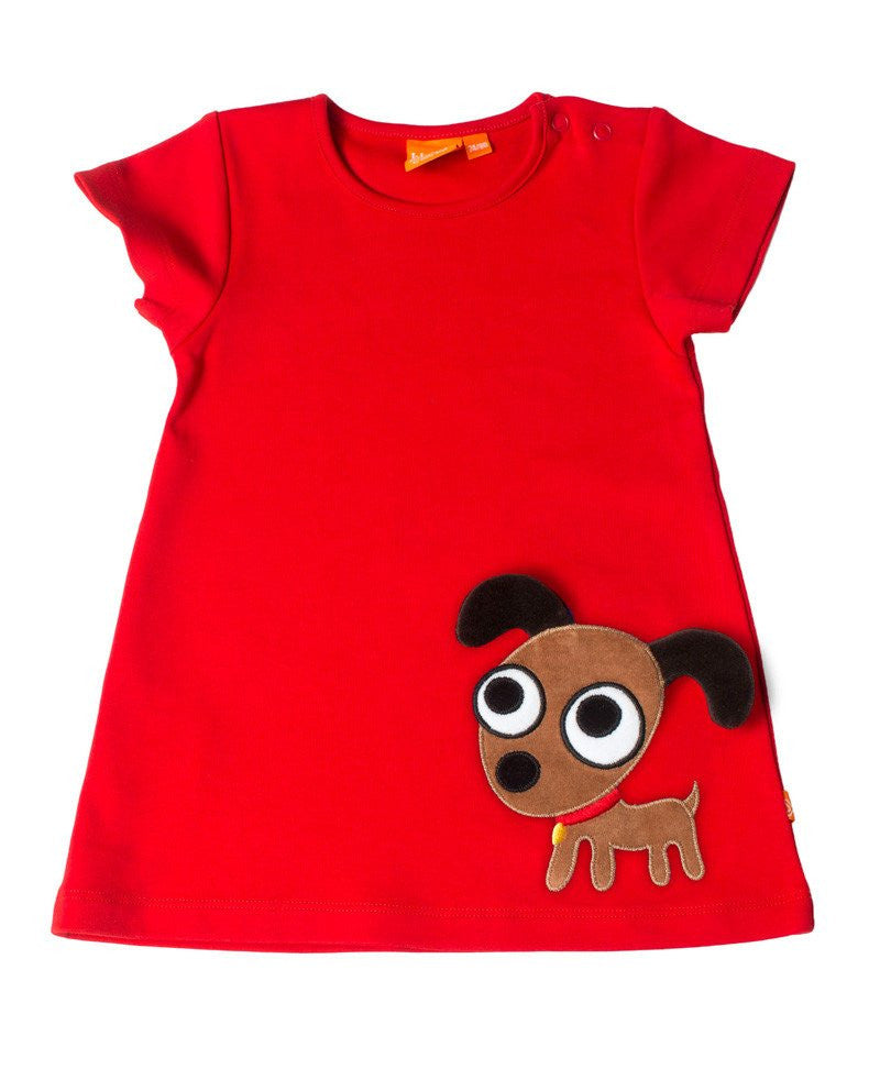 Rotes Kleid mit Hund