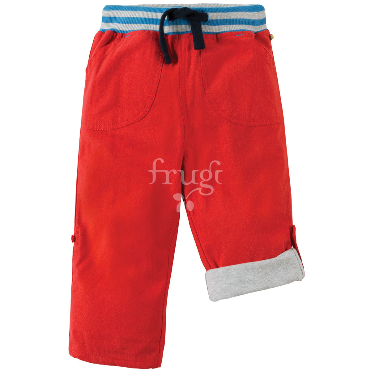 Rote Hosen mit Bund( 0-3, 3-6 18-24Monate + 3-4 Jahre) von Frugi 100% Bio Baumwolle